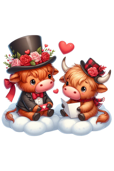 StoryGift Romania Sticker Cu 2 Zimbri Care Stau Pe Norisori, Ilustratie, Scrisoare, Plic, Palarie, Trandafir