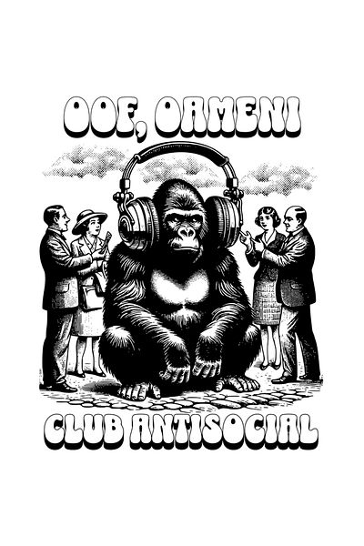 StoryGift Romania Introverted Gorilla Sticker. Oof, people. Antisocial Club with White Borders, PVC Vinyl 90 cm