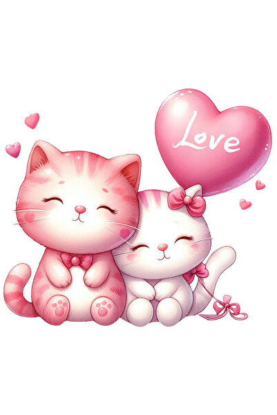 StoryGift Romania Sticker Autocolant 70CM cu 2 pisici, ilustratie, balon, ini...