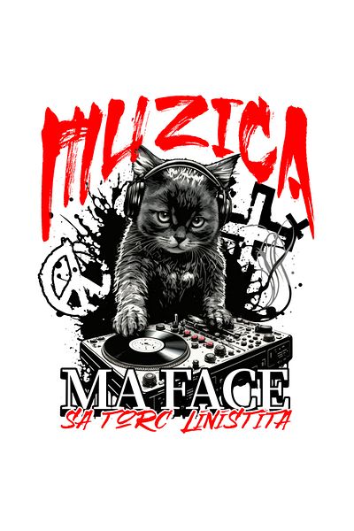 StoryGift Romania Sticker Eticheta 50CM Adeziv pisica dj, muzica ma face s atorc linistita, iubtorii de motani c