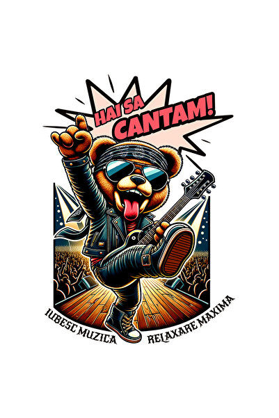 StoryGift Romania Sticker Eticheta 50CM Adeziv urs pe scena hai sa cantam iub...