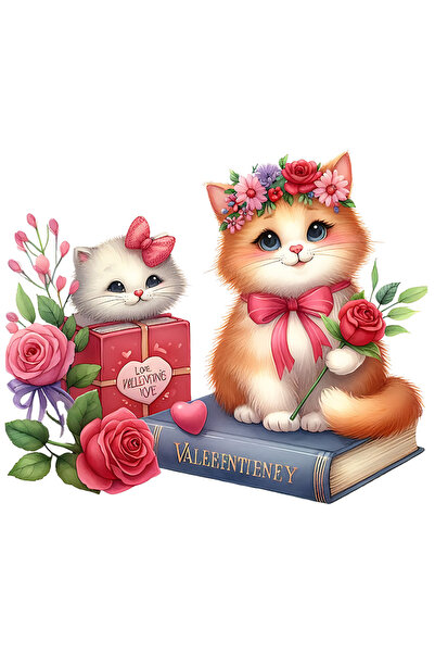 StoryGift Romania Sticker Adeziv 90CM cu 2 pisicute fericite, ilustratie, tra...