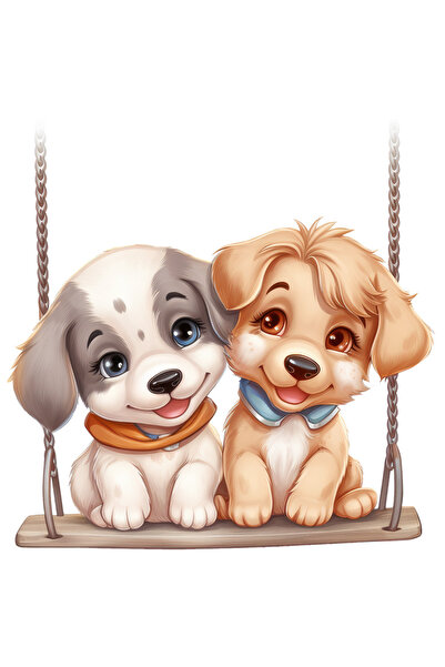 StoryGift Romania Sticker Autocolant 70CM cu 2 catelusi care se dau in leagan, ilustratie, relaxare, joaca, amic