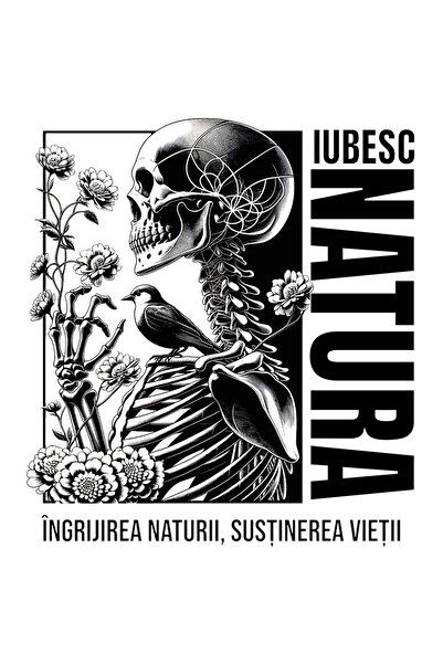 StoryGift Romania Sticker Adeziv Schelete In Natura Iubesc Natura Sanatate Cu Margini Albe, Pvc Vinyl 70 Cm