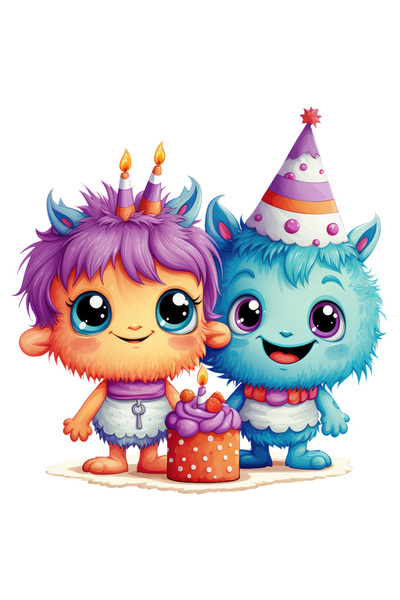 StoryGift Romania Sticker Eticheta 50CM cu 2 creaturi bucuroase, ilustratie, ...