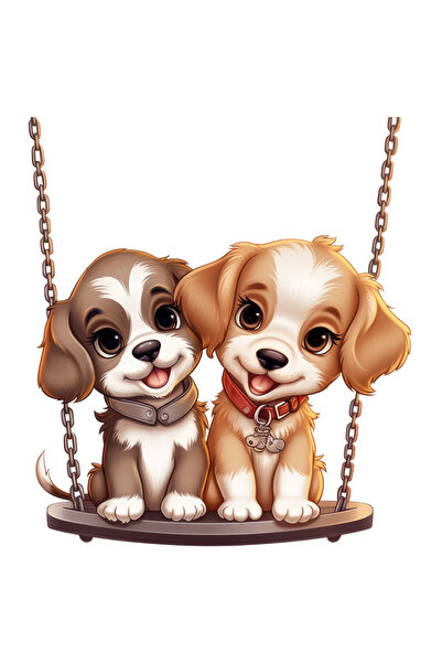 StoryGift Romania Sticker Adeziv 90CM cu 2 catei care se dau in leagan, ilustratie, amici, joaca, ascultatori, p