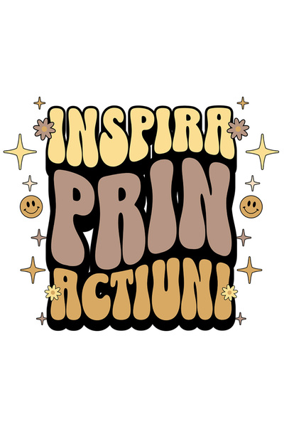 StoryGift Romania Sticker Autocolant 70CM Inspira Prin Actiuni cu Margini Alb...