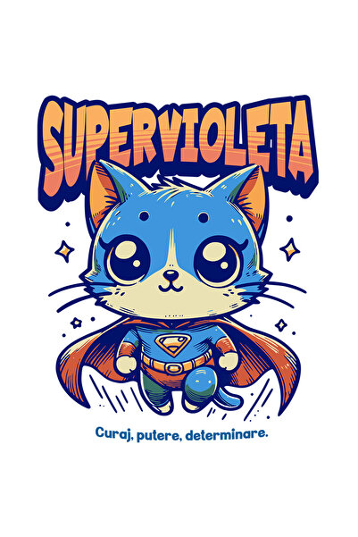 StoryGift Romania Sticker Super Violeta, Supererou, Pisica Zburand Cu Margini...