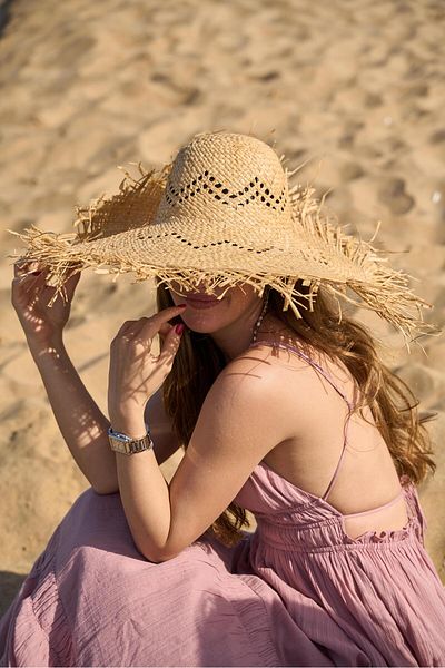 Tina İstanbul Fringed Wide Star Straw Hat Beige