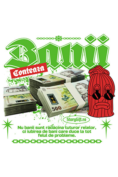 StoryGift Romania Sticker Autocolant 70CM Banii Conteaza - Teanc de 500 Lei R...