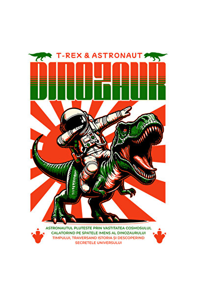 StoryGift Romania Sticker Eticheta 40CM Astronaut pe T-Rex Dinozaur cu Margin...