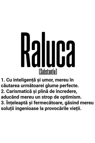 StoryGift Romania Sticker Eticheta 50CM Cu Numele Raluca, si Mesaj Motivational, Glumeata, Carismatica, Inteleap