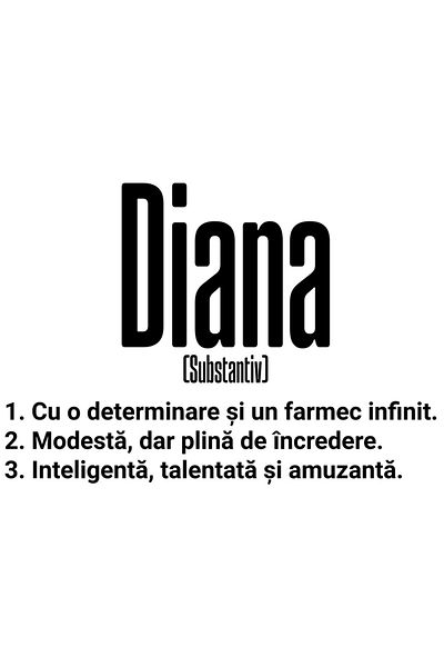 StoryGift Romania Sticker Eticheta 50CM Cu Numele Diana, si Mesaj Motivational, Determinare, Modesta, Inteligent