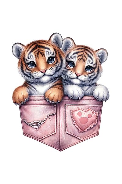 StoryGift Romania Sticker Label 50CM with 2 tigers sitting in pockets, illustration, close, crowded, vest