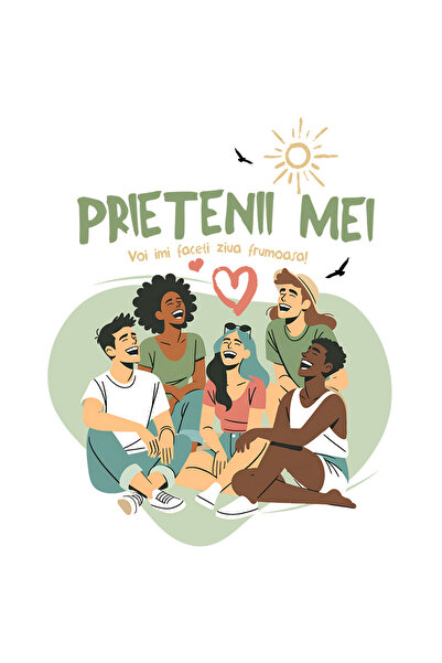 StoryGift Romania Sticker Eticheta 40CM Adeziv Grup de prieteni fericiti imi faceti ziua frumoasa cu Margini Alb