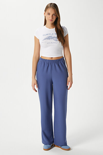 Ritnice Women's Sasha Cool Texture Waist Elastic Indigo Palazzo Pants