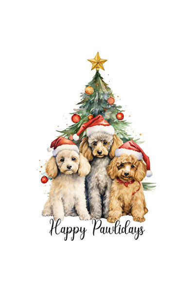 StoryGift Romania Sticker Eticheta 50CM cu catelusi cu mesajul "Happy Pawlidays", Craciun fericit, ilustratie, i