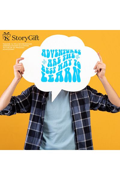 StoryGift Romania Exterior Sticker with the message in English "Adventures are the best way to learn" - adventures are the best way to learn