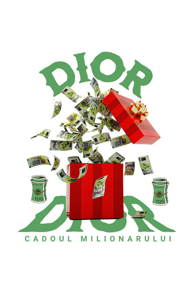 StoryGift Romania Sticker Autocolant 70CM _Dior_ - Cadoul Milionarului cu Margini Albe, PVC Vinyl 70 cm