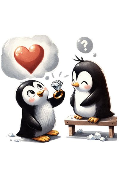 StoryGift Romania Sticker Autocolant 70CM cu 2 pinguini veseli, ilustratie, inel din aur cu diamant, Polul Nord,