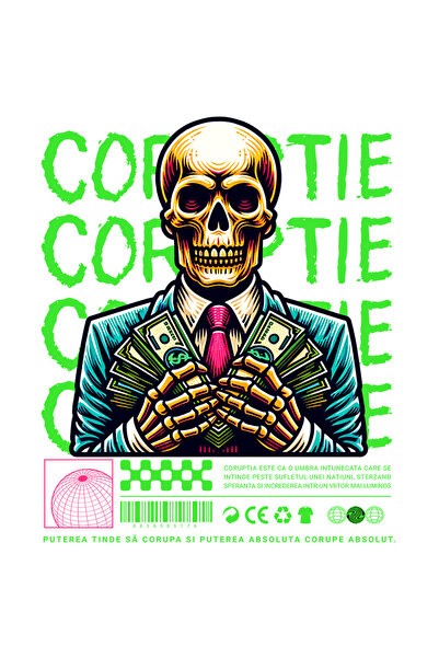 StoryGift Romania Sticker Autocolant 70CM Coruptie - Schelet din Parlament la Costum cu Dolari Americani cu Marg