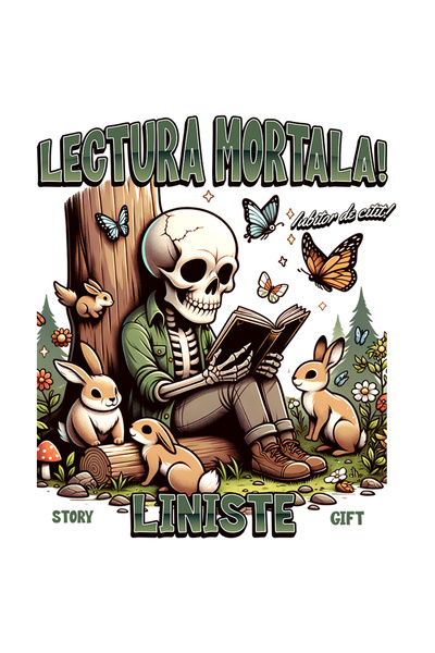 StoryGift Romania Sticker Eticheta 40CM Adeziv Schelete cititnd lectura mortala iubitor de carti cu Margini Albe