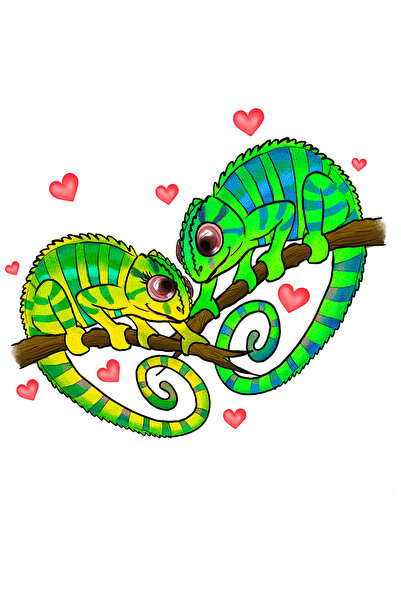 StoryGift Romania Sticker Cu 2 Cameleoni, Inimioare Rosii, Valentine's Day, I...