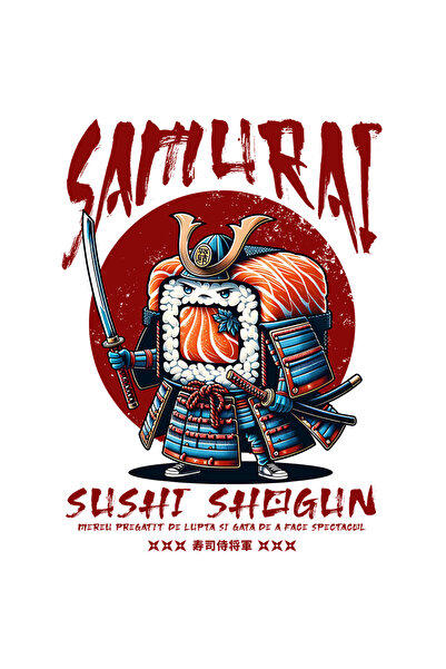 StoryGift Romania Sticker Eticheta 40CM Samurai Sushi Shogun Retro Japan Mancare Razboinic cu Margini Albe, PVC