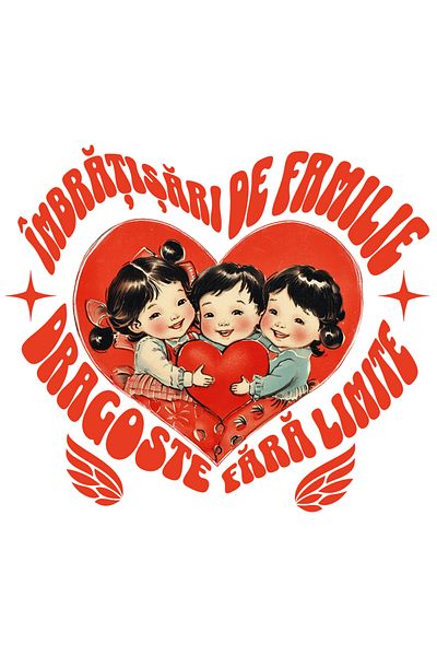 StoryGift Romania Sticker Adeziv Imbratisari De Familie Dragoste Fara Limite Cu Margini Albe, Pvc Vinyl 90 C