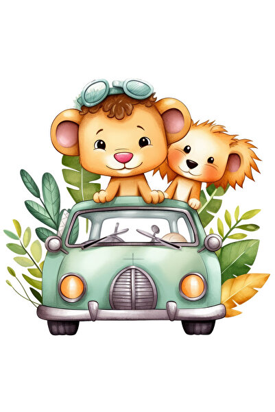 StoryGift Romania Sticker Eticheta 40CM cu 2 pui de leu care se plimba cu o m...