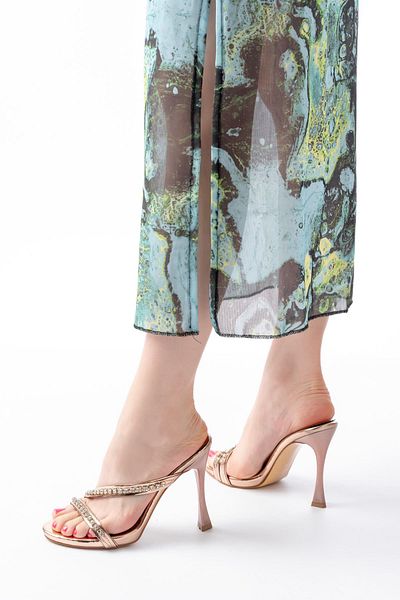 İnfon Ayakkabı Marketi A-60 Women's Rose Stone Platform Heeled Slippers