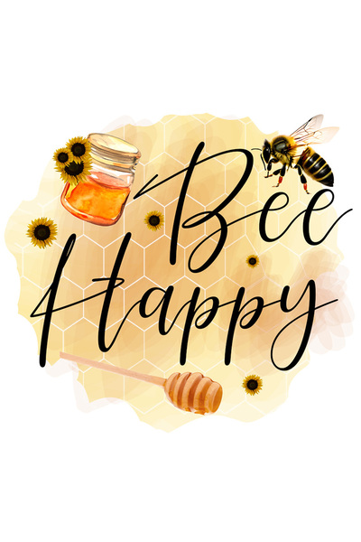 StoryGift Romania Sticker Adeziv 90CM cu albina cu fundal de fagure cu mesajul "Bee Happy", fericire, bucurie, v