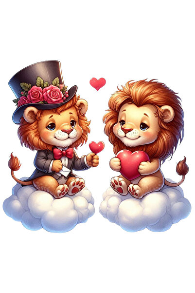 StoryGift Romania Sticker Eticheta 40CM cu 2 lei care stau pe norisori, ilust...