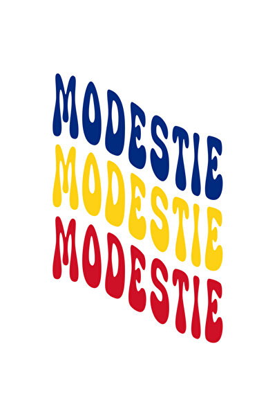 StoryGift Romania Sticker Autocolant 70CM Cuvantul Modestie, in Culorile Steagului Romaniei, Rosu, Galben, Albas