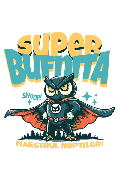 StoryGift Romania Sticker Autocolant 70CM Super bufnita- Maestrul noptilor cu Margini Albe, PVC Vinyl 70 cm