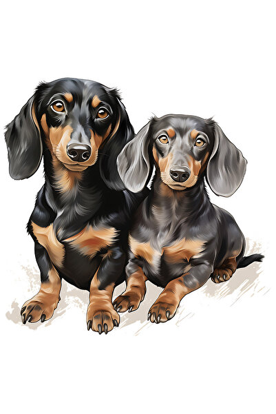 StoryGift Romania Sticker Eticheta 50CM cu 2 catei Dachshund, ilustratie, buc...