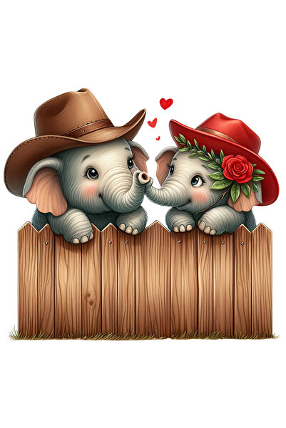 StoryGift Romania Sticker Adeziv 90CM cu 2 elefanti cu palarii de cowboy, ilu...