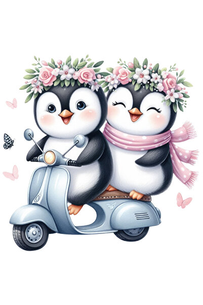 StoryGift Romania Sticker Autocolant 70CM cu 2 pinguini care se plimba cu scu...