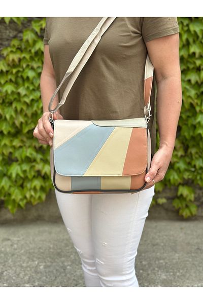 Deribag   Geantă de damă cu cruce medie din piele naturală Multicolor 25*21*7 cm