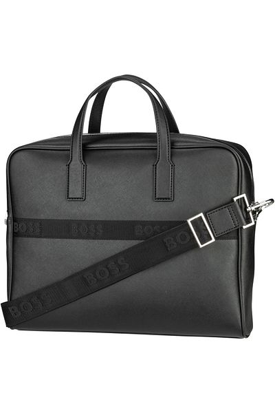 BOSS Schwarze Leder-Umhängetasche für Herren – für den täglichen Gebrauch, mit Markenlogo, 50483563-001