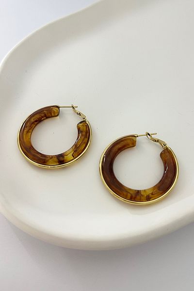 DELEIZA ACCESSORY Ambercore Brown Steel Hoop Earrings