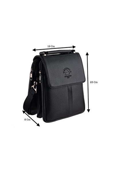 Westpolo El Ve Omuz Askılı Vegan Deri Erkek Çantası (ORTA BOY) - Siyah