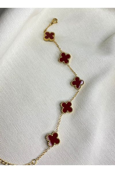 Orvix Accessories Gold Chain Red Clover Bracelet Summer Bracelet Evening Dress Bracelet Gift Bracelet Bijouterie