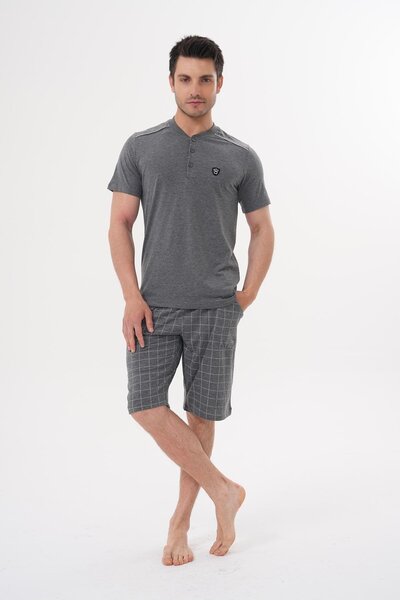 Mecit Pijama Mecit 2980 Smoked Large Size 3 Piece Men's Shorts Pajama Set