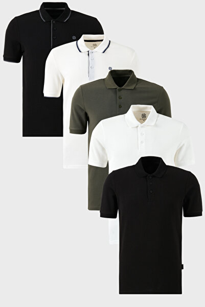 Buratti Βαμβακερή κανονική εφαρμογή με κουμπιά γιακά πόλο 5'li Πακέτο Μπλουζά...