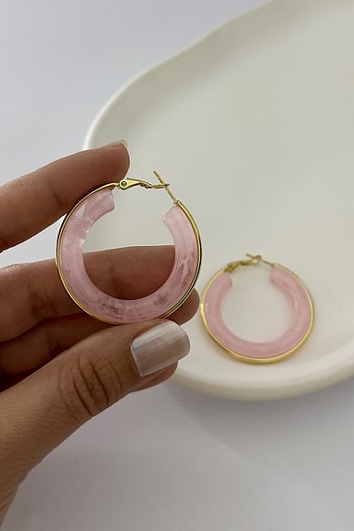 DELEIZA ACCESSORY Blushforge Pink Steel Hoop Earrings