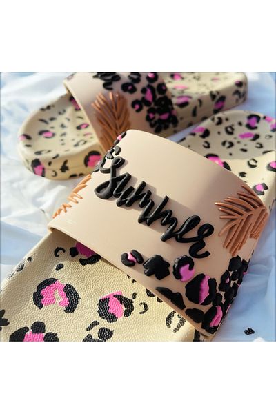 GEZER Leopard Patterned Embossed Non-Slip Base. Pool Sea Bathroom Balcony Terrace Home and Street Slippers
