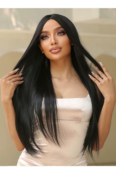 CAŞ DEKORASYON Isıya Dayanıklı Yarımay Çıt Çıt Saç - 1B - Siyah - Düz - 60 Cm...