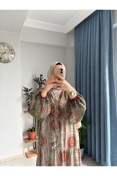 MODA EGE Patterned Viscose Fabric Dress