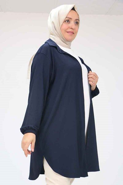 Eslina 58007 Plus Size Men's Collared Twisted Shirt - Navy Blue